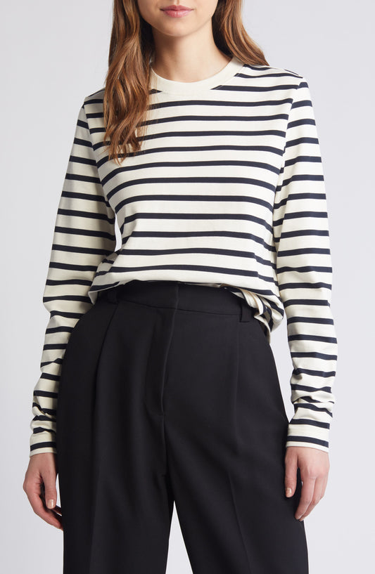 Stripe Long Sleeve Cotton T-Shirt