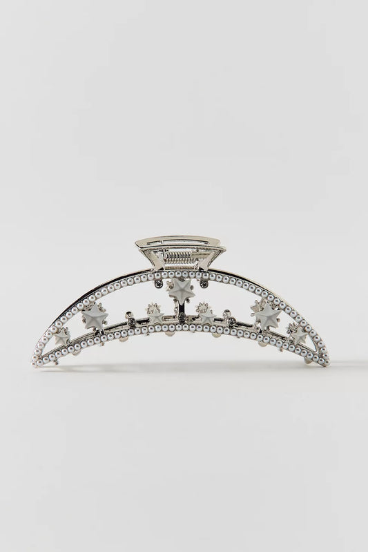 Moon And Stars Pearl Metal Claw Clip