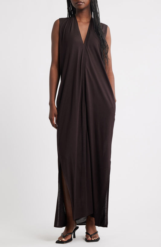 Draped V-Neck Sleeveless Maxi Dress