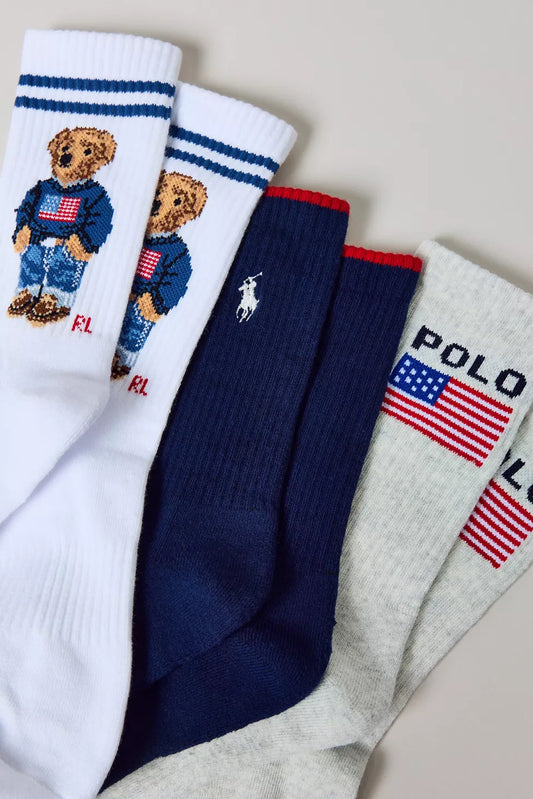 Polo Ralph Lauren Polo Bear Logo Crew Sock 3-Pack