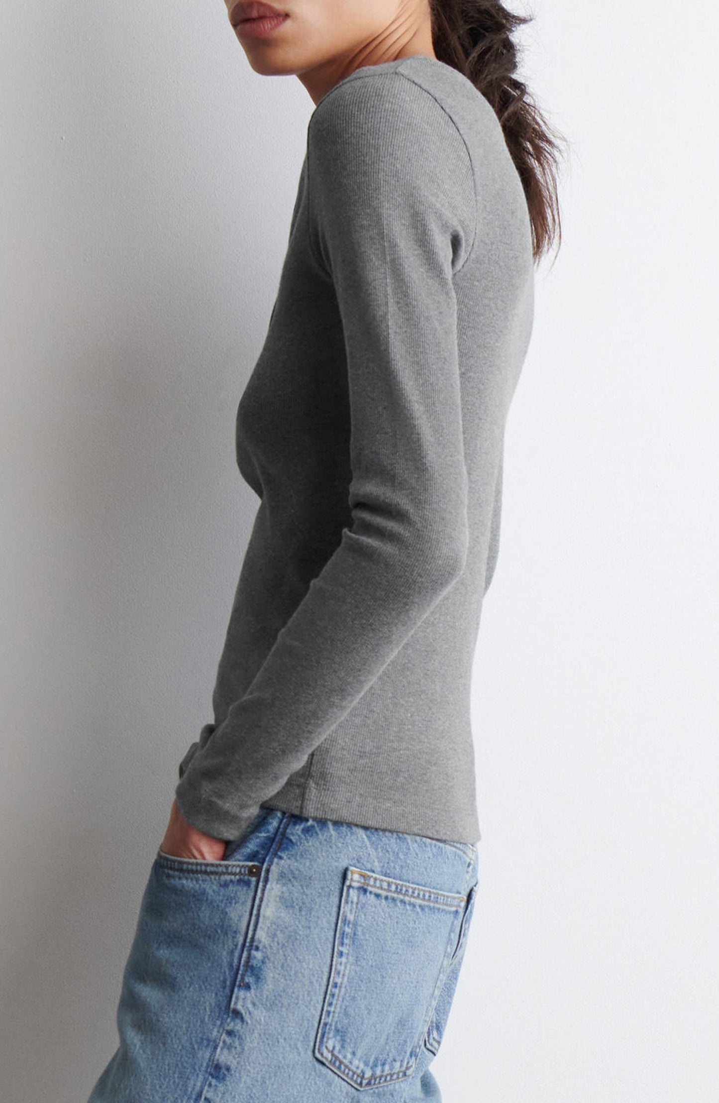 Long Sleeve Stretch Organic Cotton Rib Henley