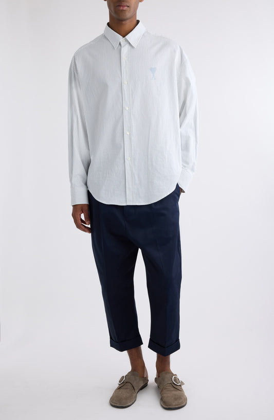 Boxy Fit Ami de Coeur Stripe Cotton Poplin Button-Up Shirt