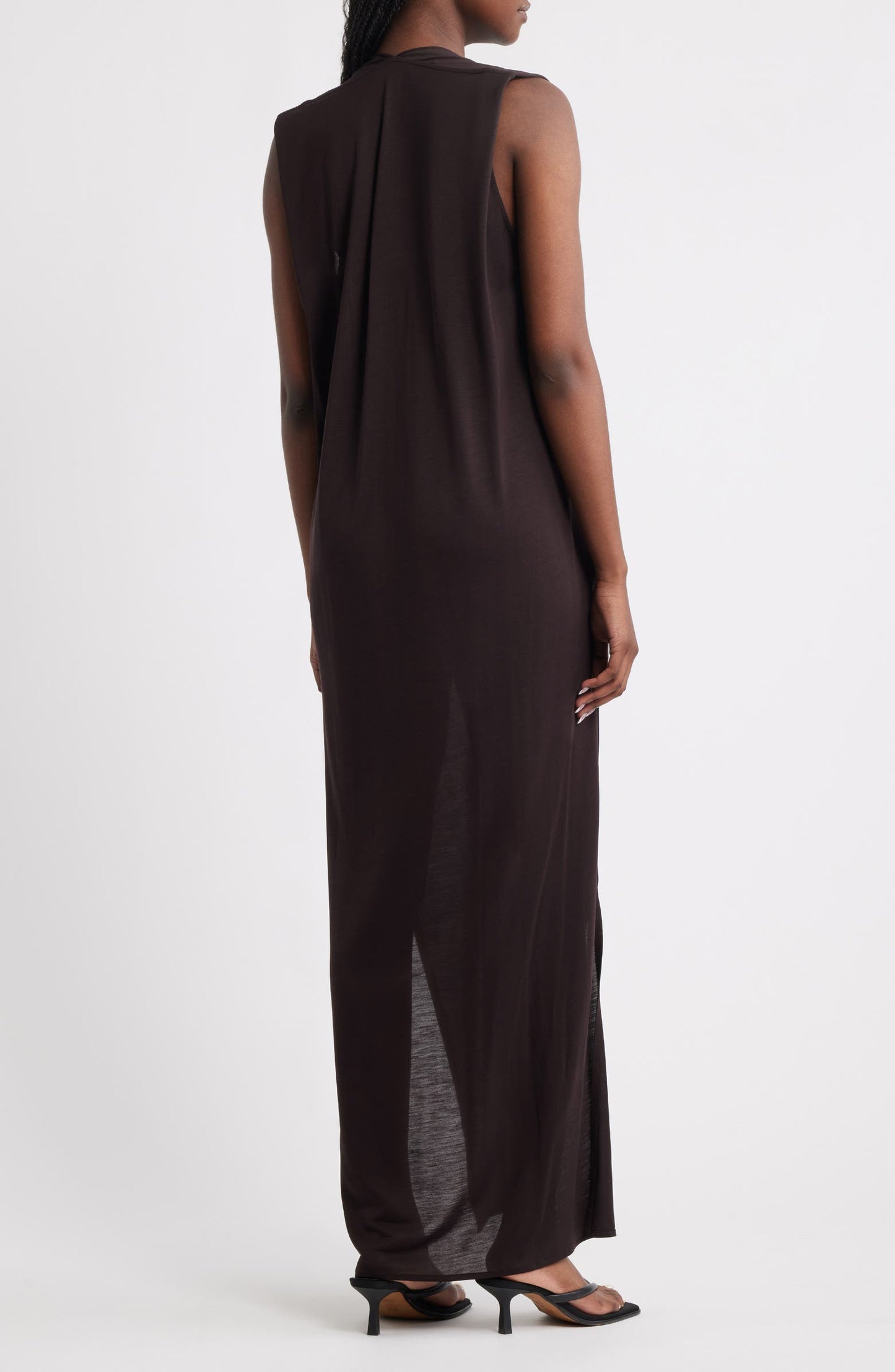 Draped V-Neck Sleeveless Maxi Dress