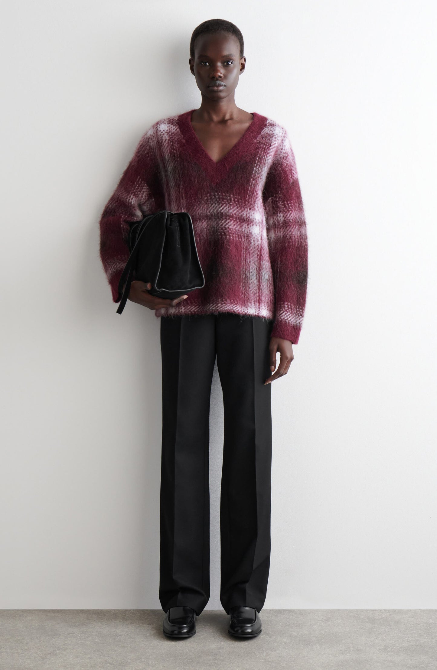 Dorian Check Oversize Alpaca & Wool Blend V-Neck Sweater