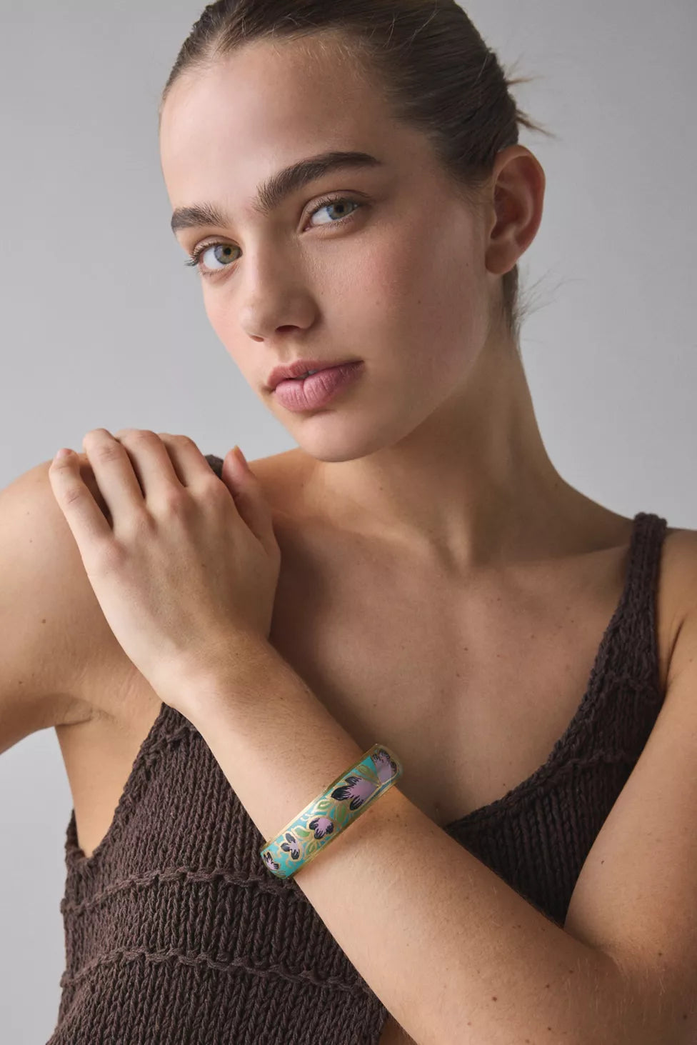 Floral Enamel Bangle Bracelet