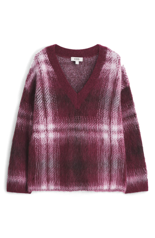 Dorian Check Oversize Alpaca & Wool Blend V-Neck Sweater