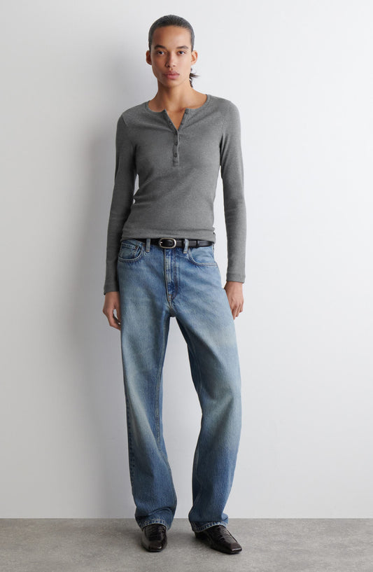 Long Sleeve Stretch Organic Cotton Rib Henley