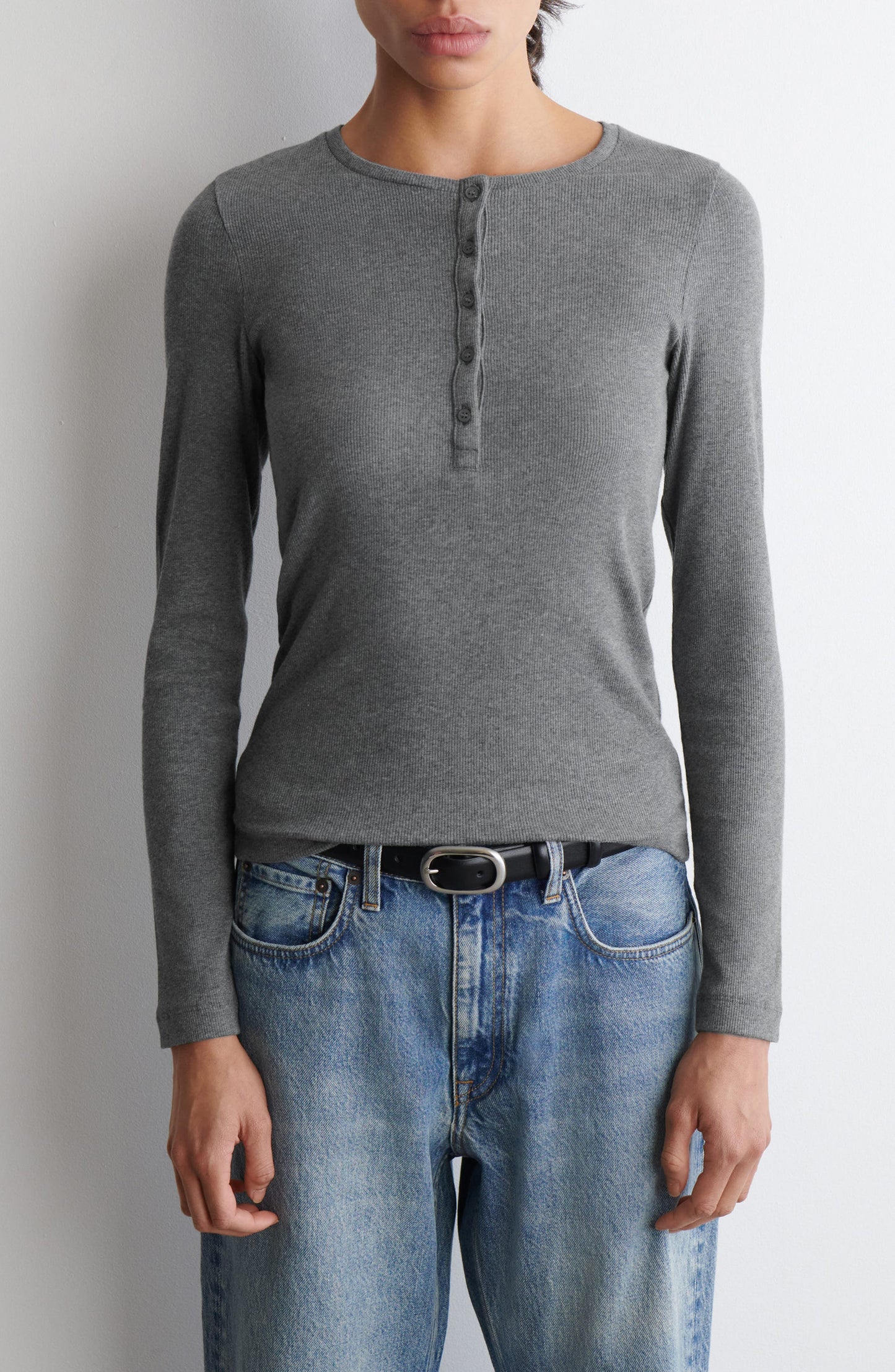 Long Sleeve Stretch Organic Cotton Rib Henley