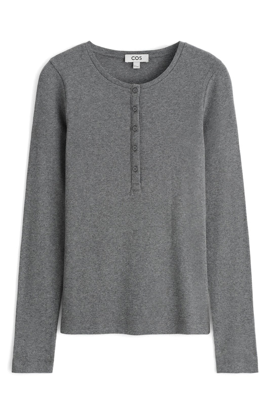 Long Sleeve Stretch Organic Cotton Rib Henley