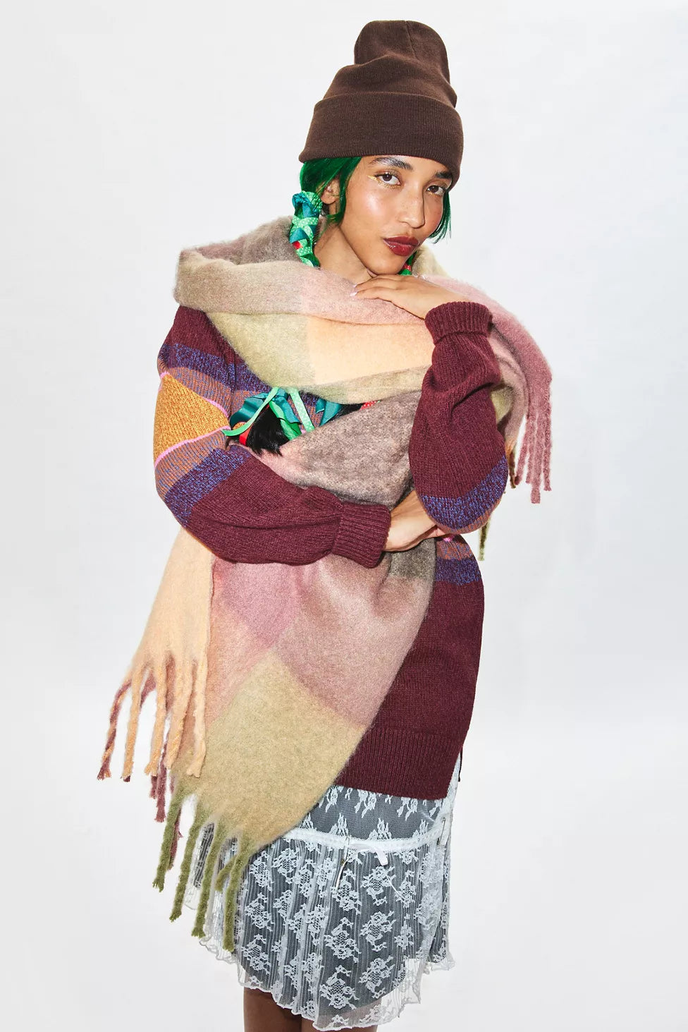 Plaid Woven Oversized Scarf