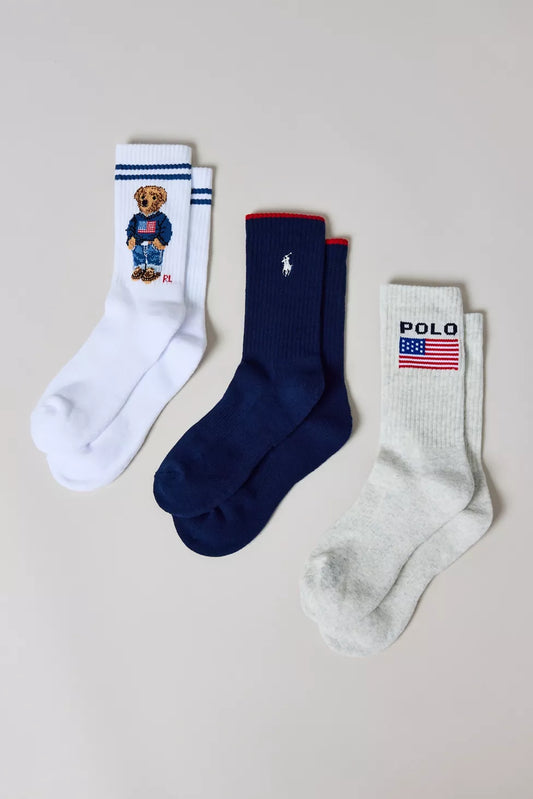 Polo Ralph Lauren Polo Bear Logo Crew Sock 3-Pack