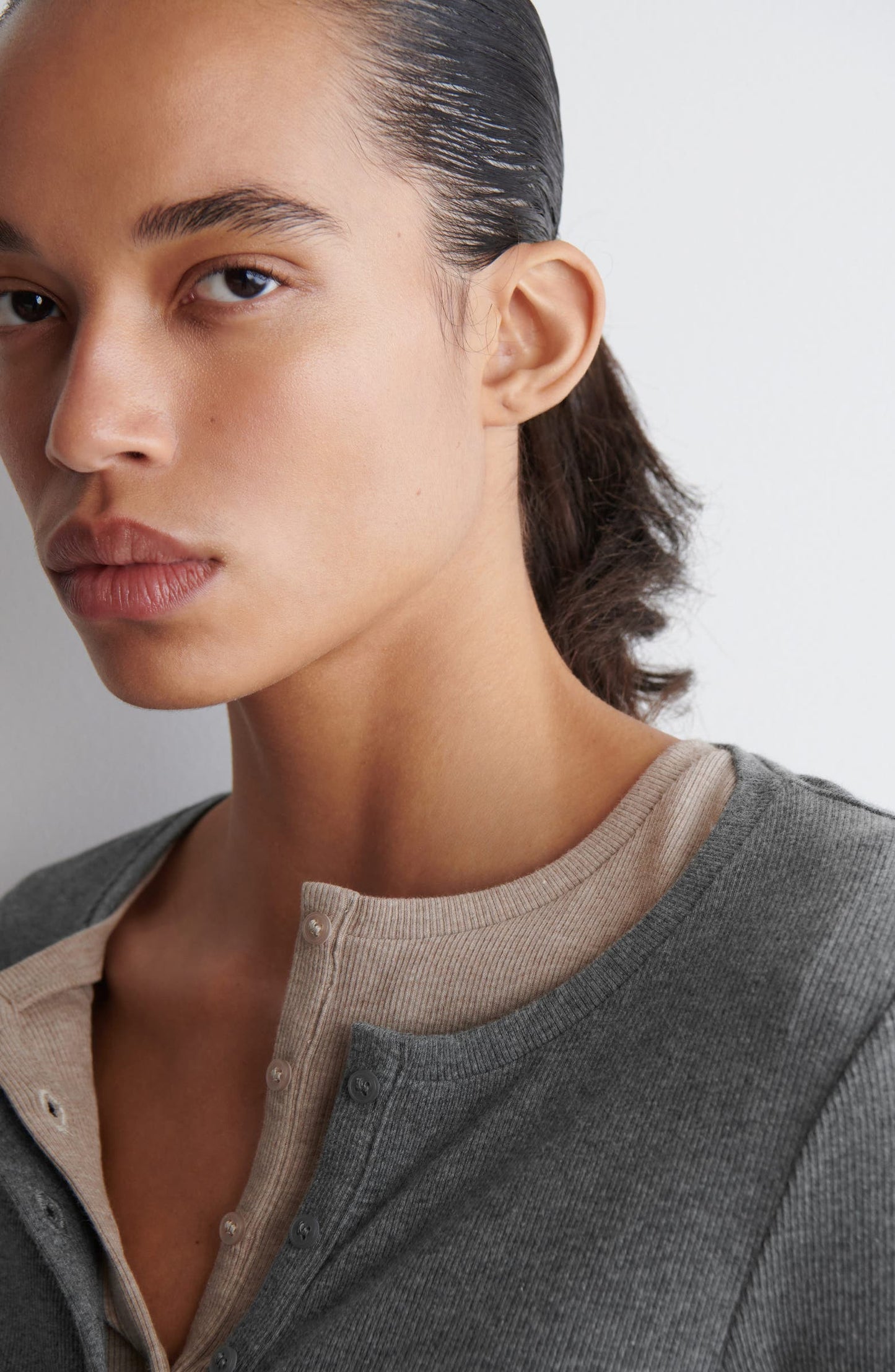 Long Sleeve Stretch Organic Cotton Rib Henley