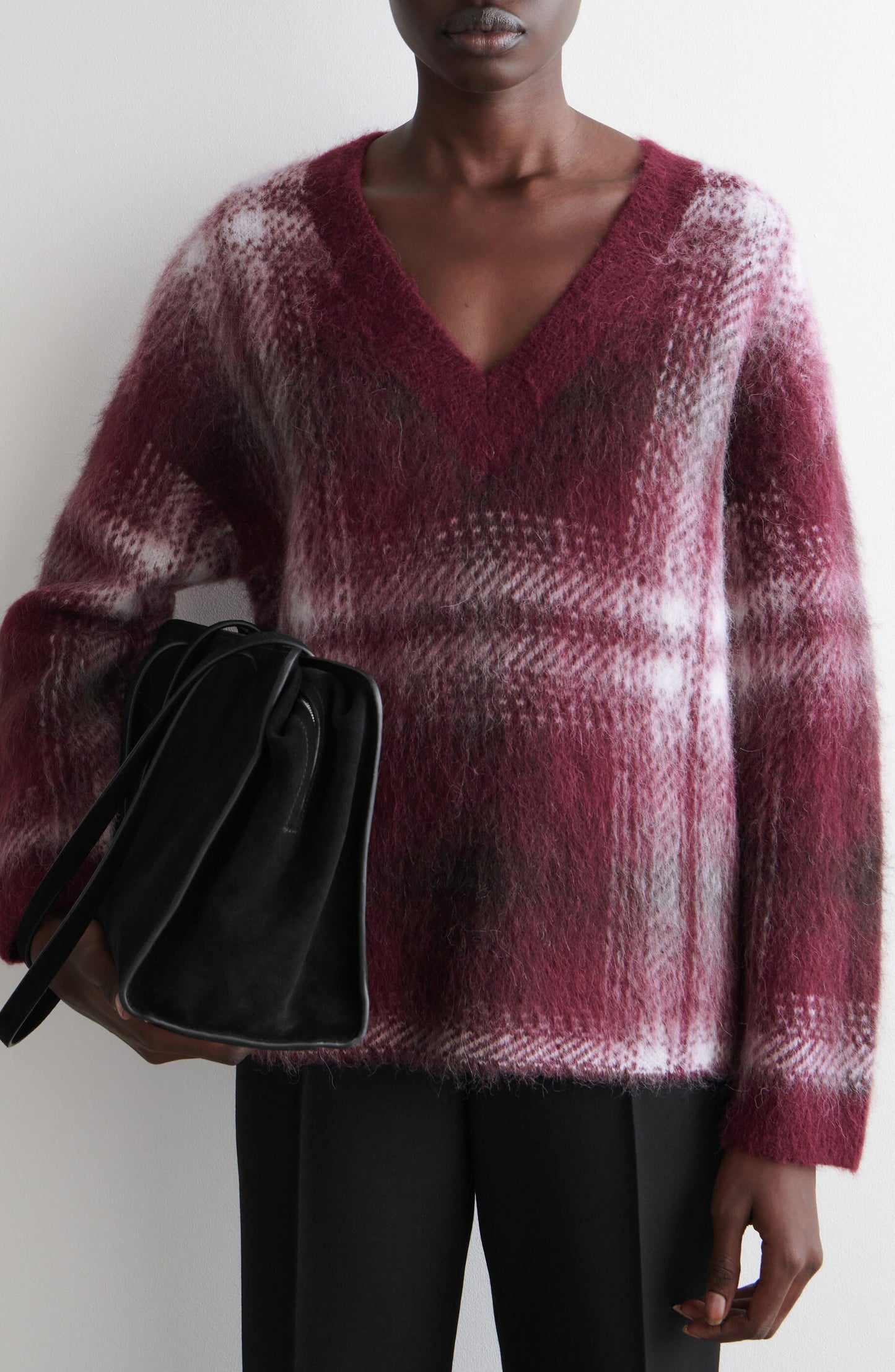 Dorian Check Oversize Alpaca & Wool Blend V-Neck Sweater