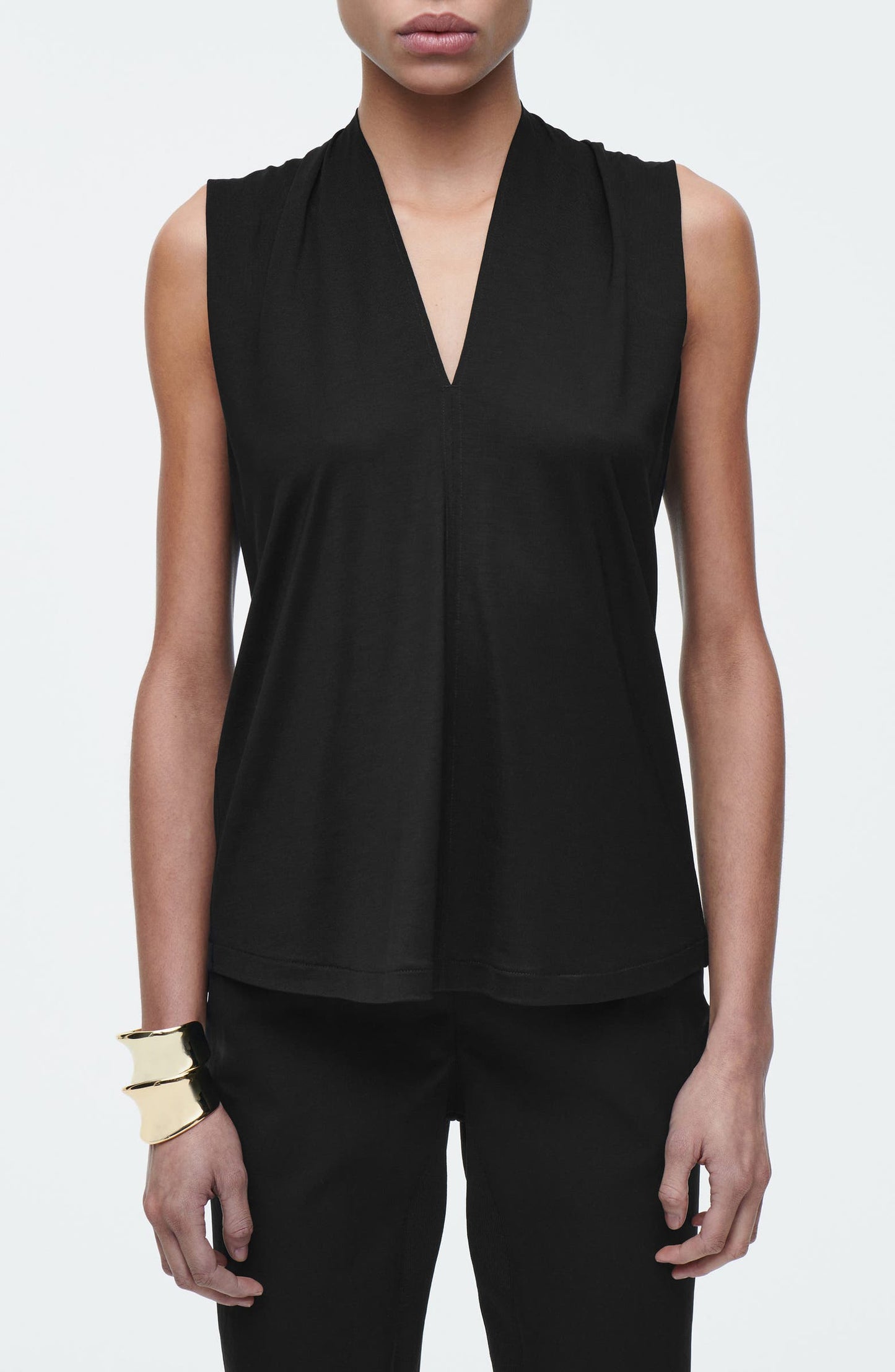 Draped V-Neck Sleeveless Top