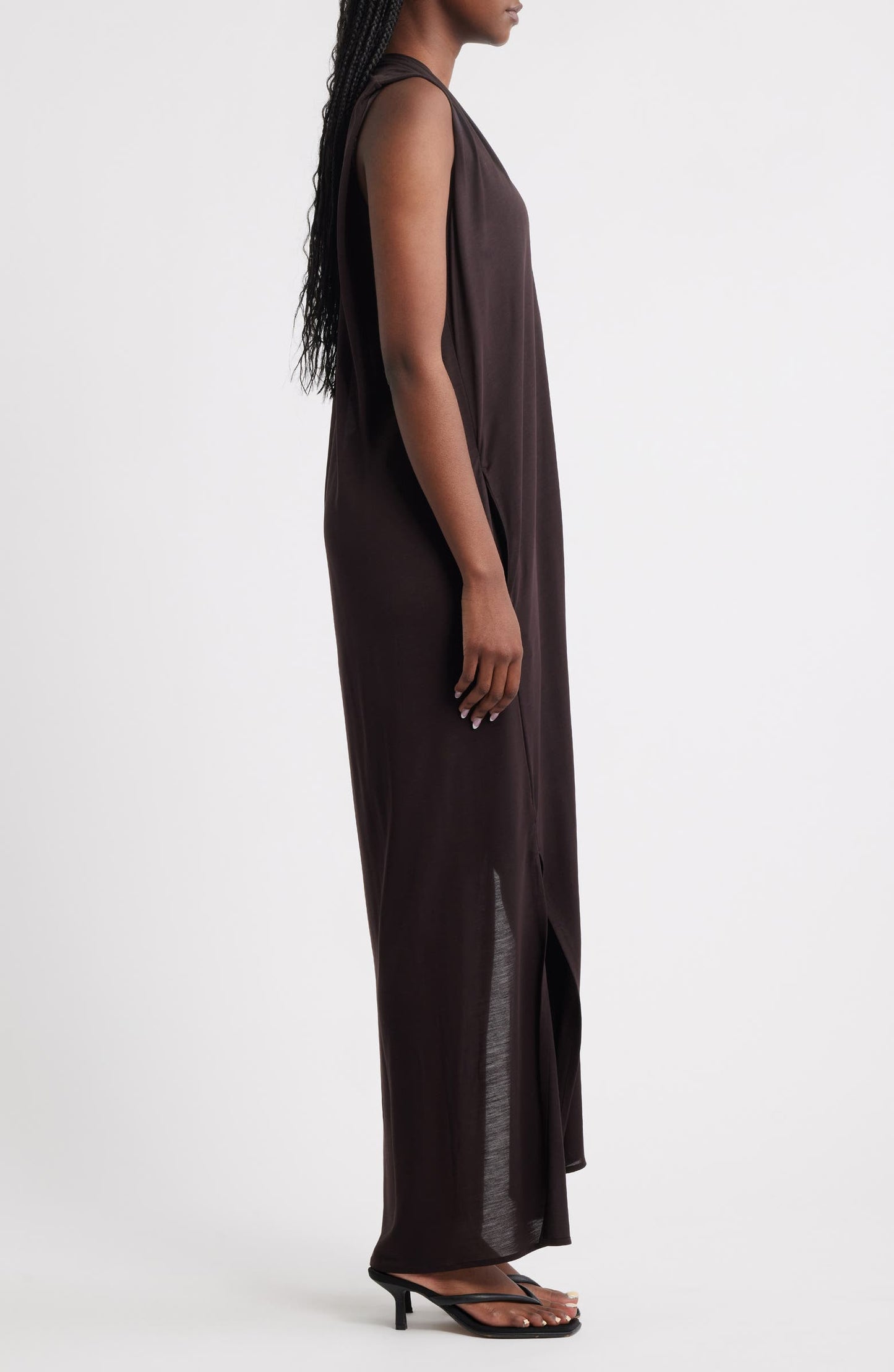 Draped V-Neck Sleeveless Maxi Dress