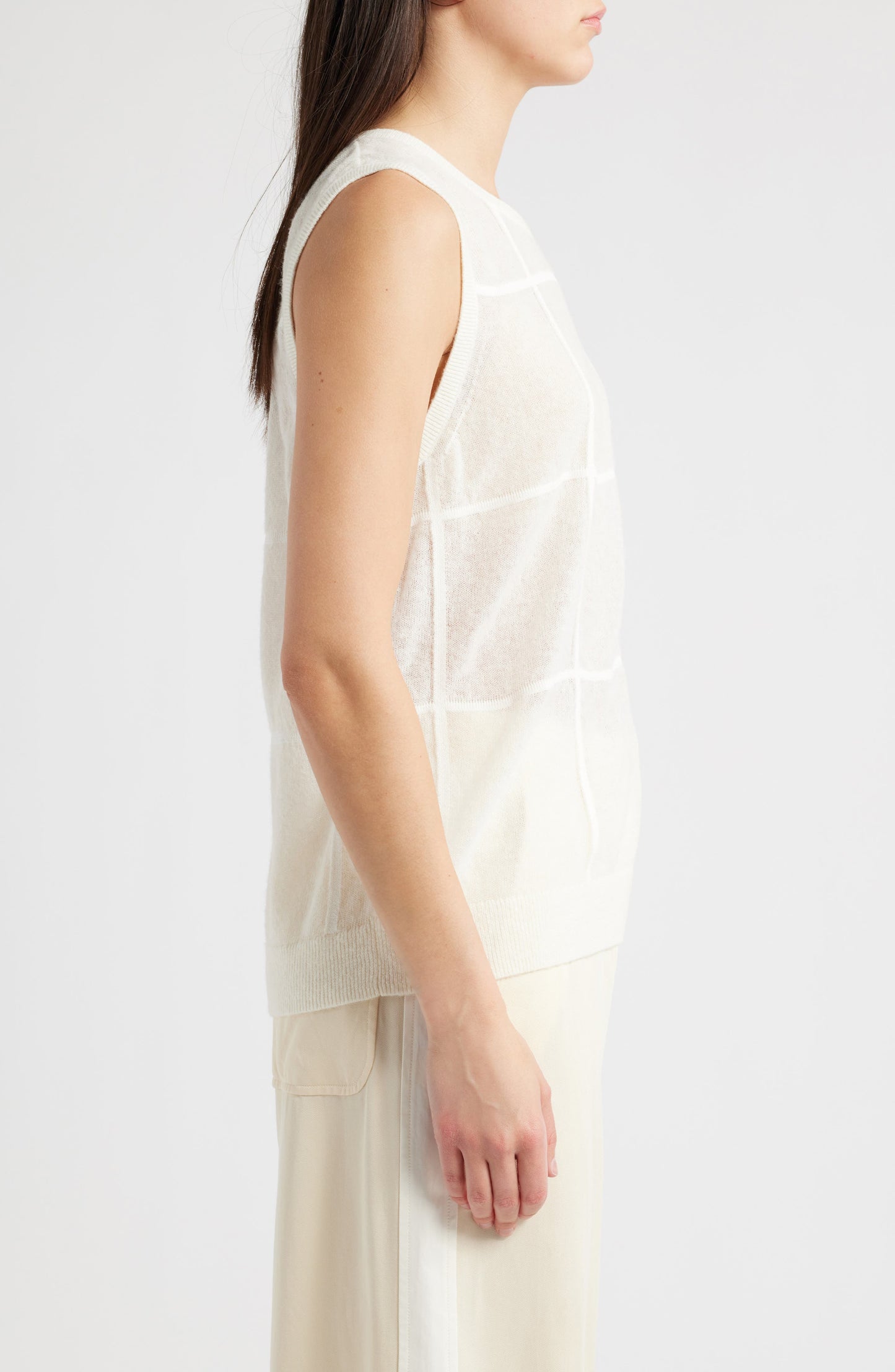 Windowpane Check Cotton Wool & Alpaca Blend Tank Top
