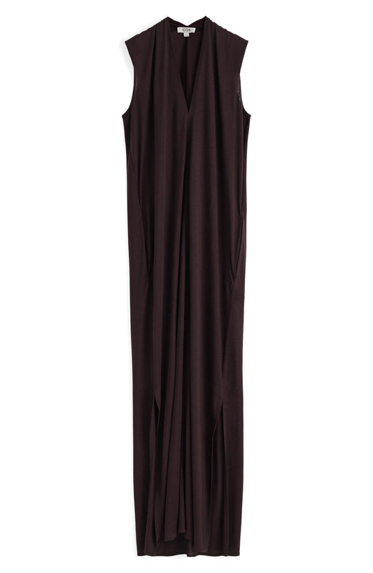 Draped V-Neck Sleeveless Maxi Dress