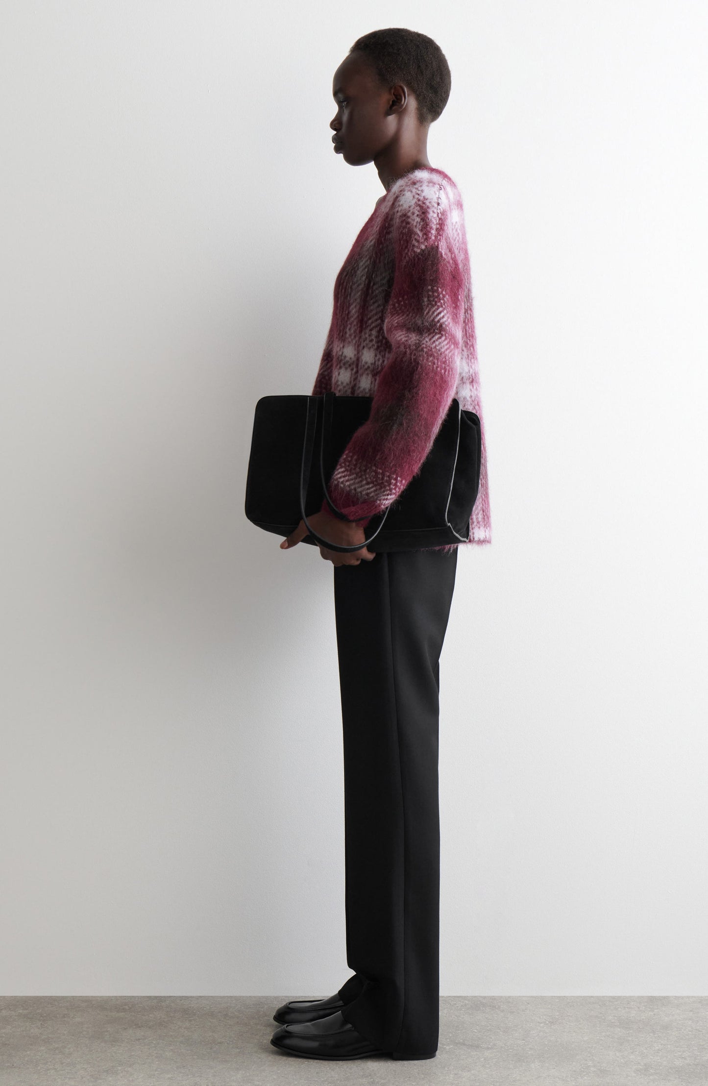 Dorian Check Oversize Alpaca & Wool Blend V-Neck Sweater