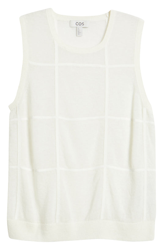 Windowpane Check Cotton Wool & Alpaca Blend Tank Top